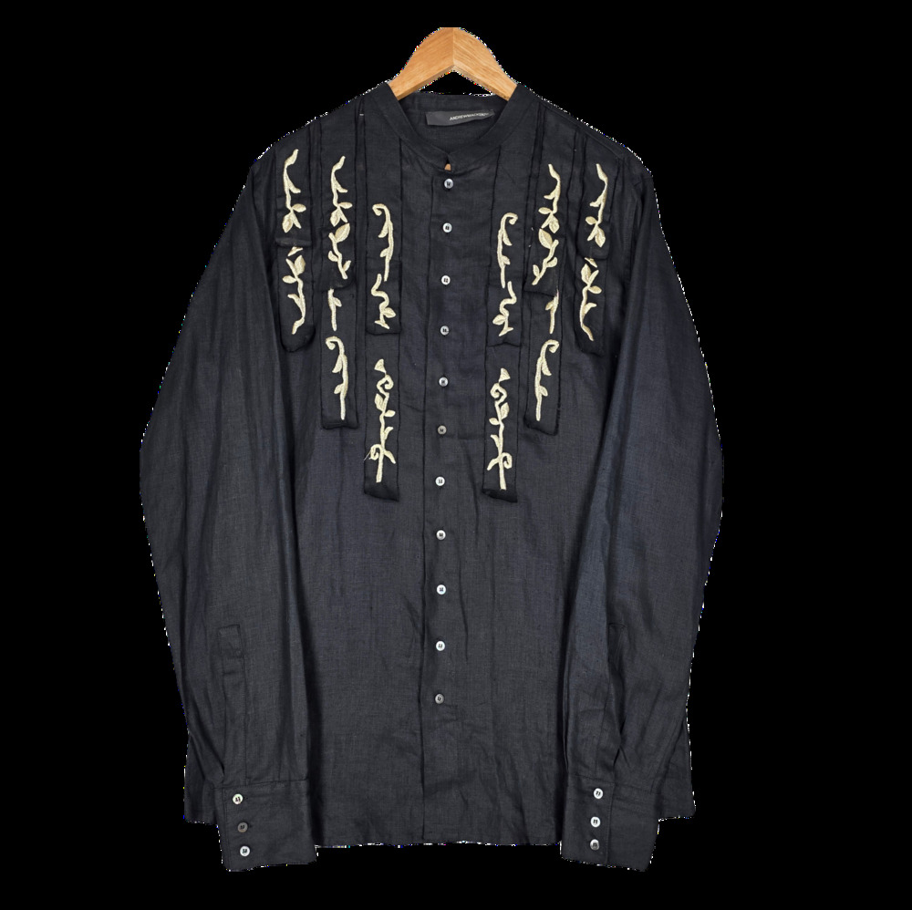 ANDREW MACKENZIE RARE ITALIAN‑MADE EMBROIDERED BUTTON‑UP SHIRT – SIZE 52 – BLACK